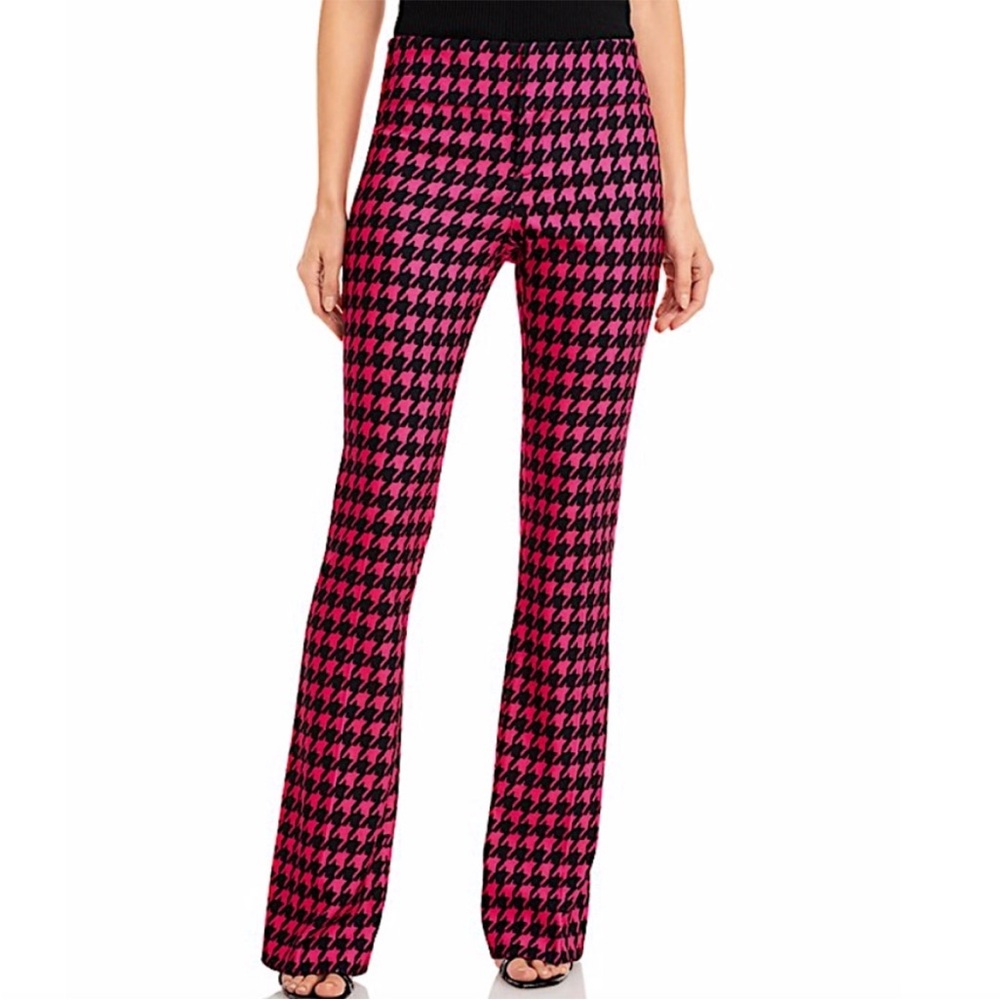 Alice + Olivia NWT Pink and Black Houndstooth Flare Pants